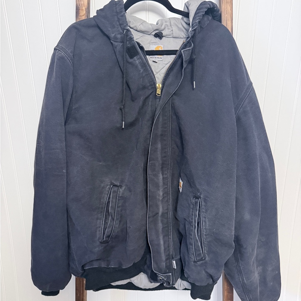 Carhartt Smoked Black Hooded FR Jacket - Heavy-Duty Size XL Tall Made in USA